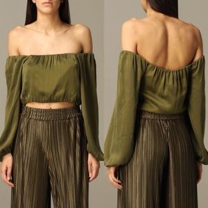 Alice and Olivia Silk Olive Green Peasant Top